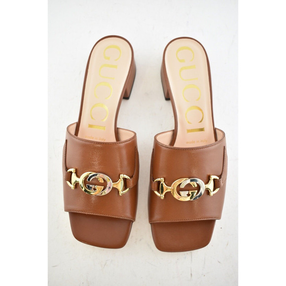 Gucci Zumi Papaya Brown Slide GG Interlocking Metal Logo Mule Flat Sandal 36 - Picture 7 of 11